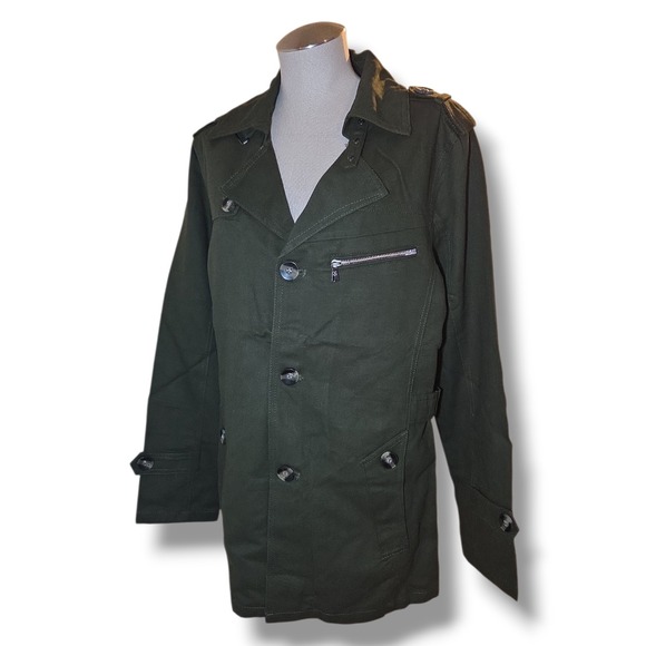 Mens Olive Green Military Field Jacket Button Front Gingham Lined XL Coat - Picture 5 of 7